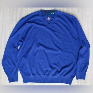 Orvis sweater mens XL Merino Wool V Neck Long Sleeve Blue Pullover